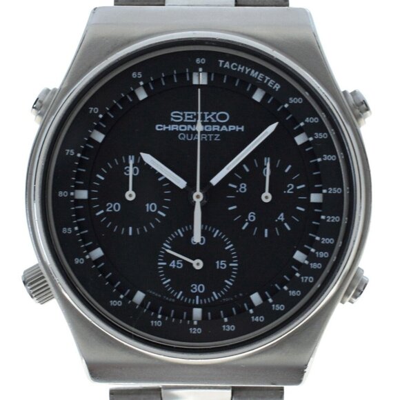 Rare Men's Vintage Seiko 39mm Black Dial Chronograph Quartz Watch Ref 7A28-701A! - Picture 1 of 9